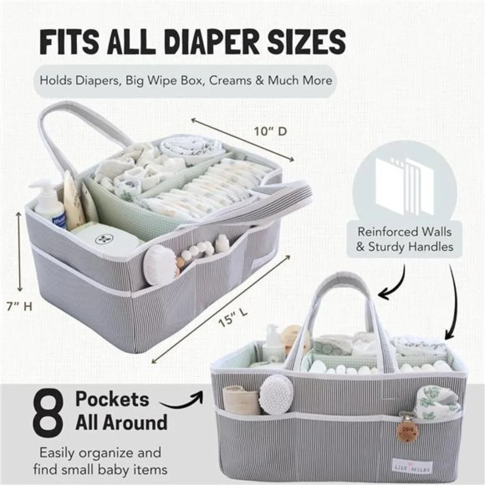 Grey Newborn Baby Diaper Caddy Large Organizer Tote Bag‎ Travel Shower Bag